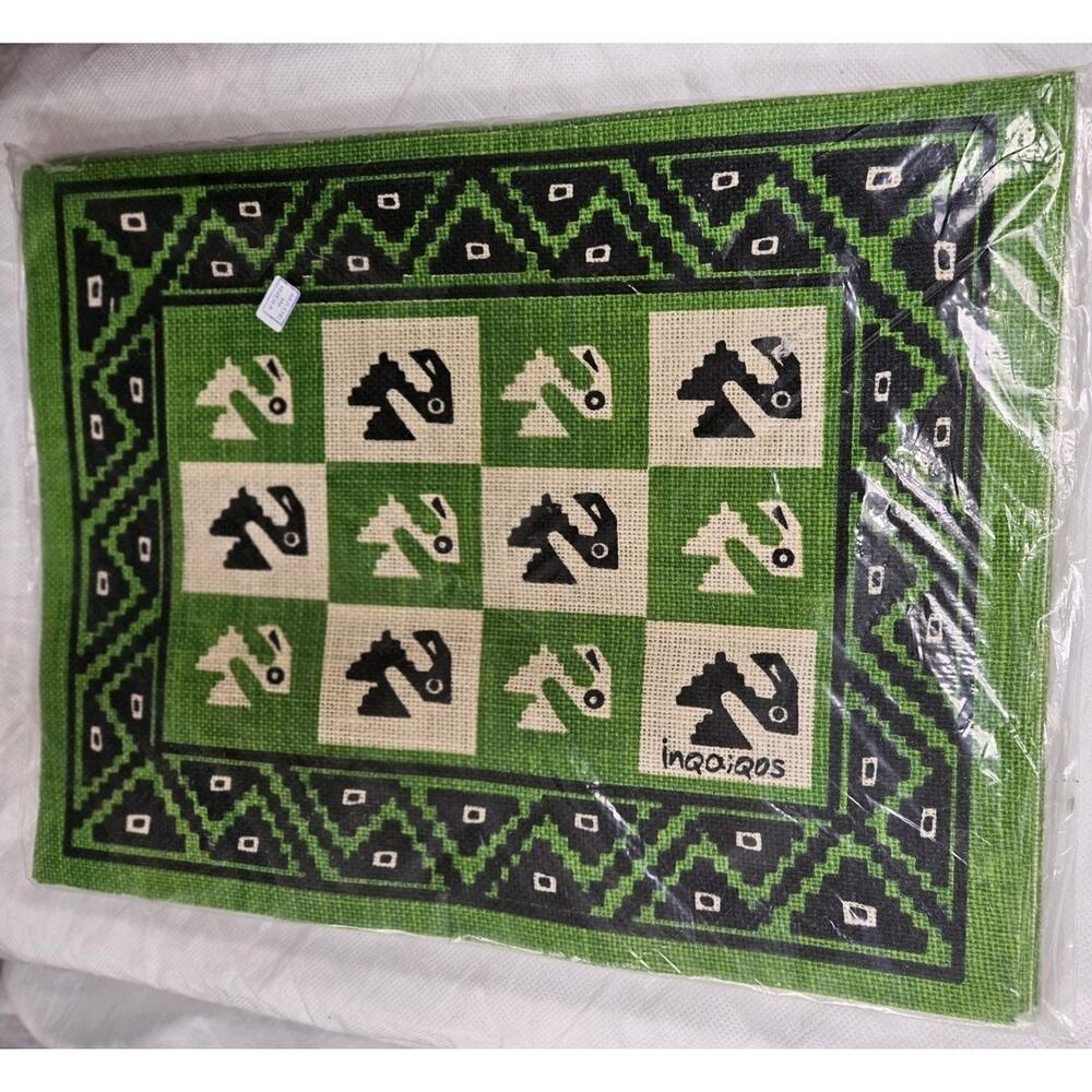 Vtg Set of 8 Vinyl Weave Look Placemats Non Slip Bright Green Pattern Easy Clean